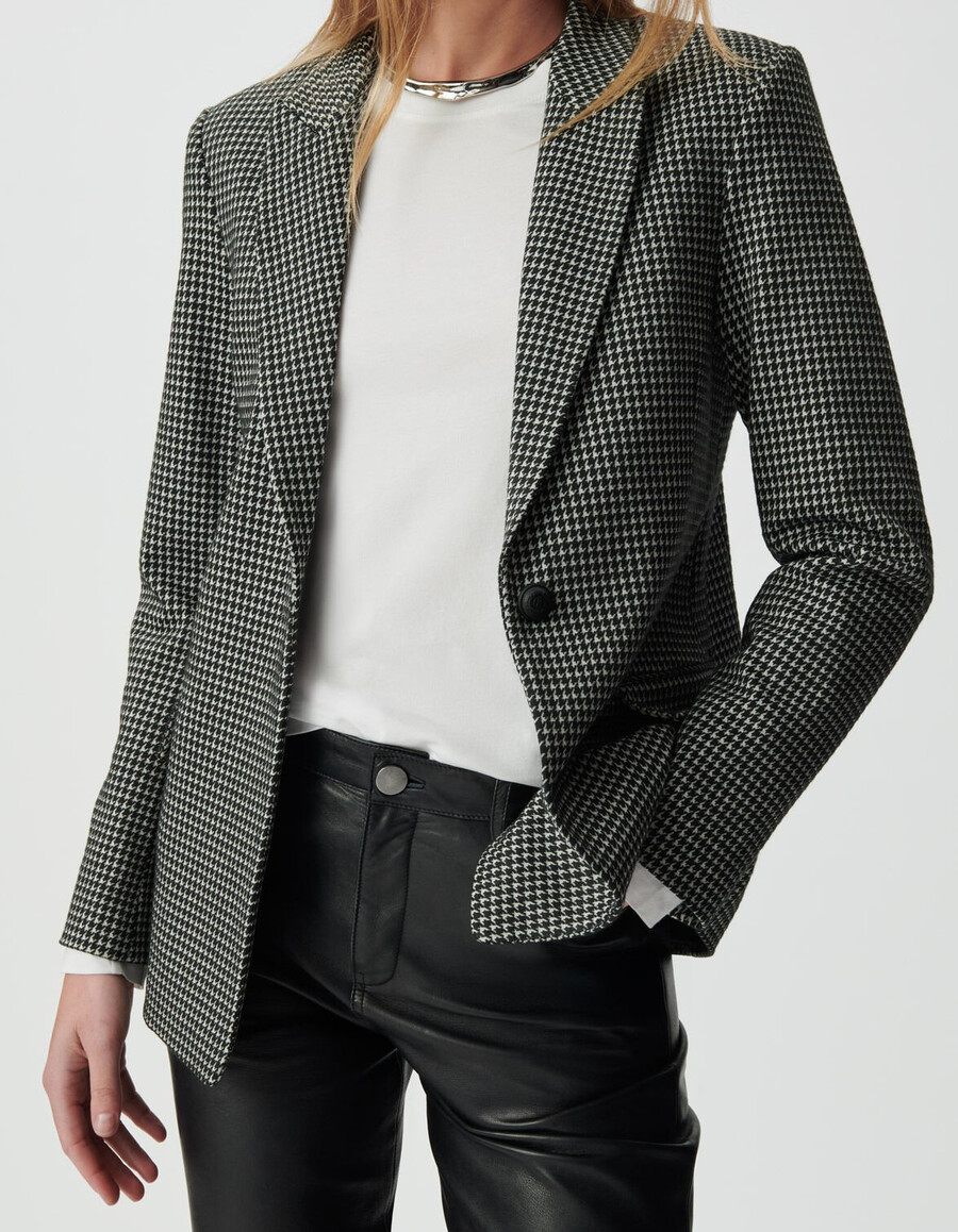chaqueta de traje de pata de gallo negra para mujer