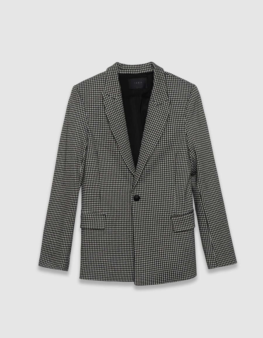 chaqueta de traje de pata de gallo negra para mujer