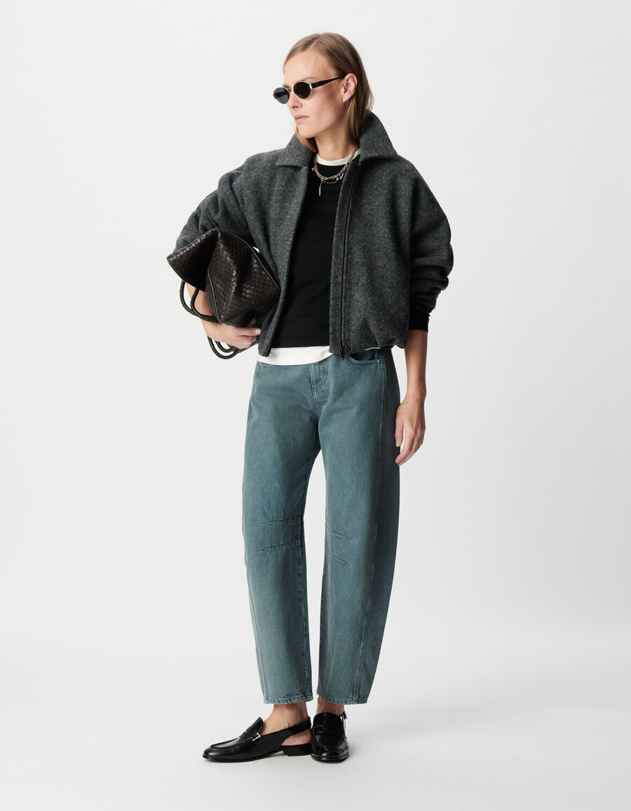 chaqueta de lana hervida gris de gran tamaño para mujer