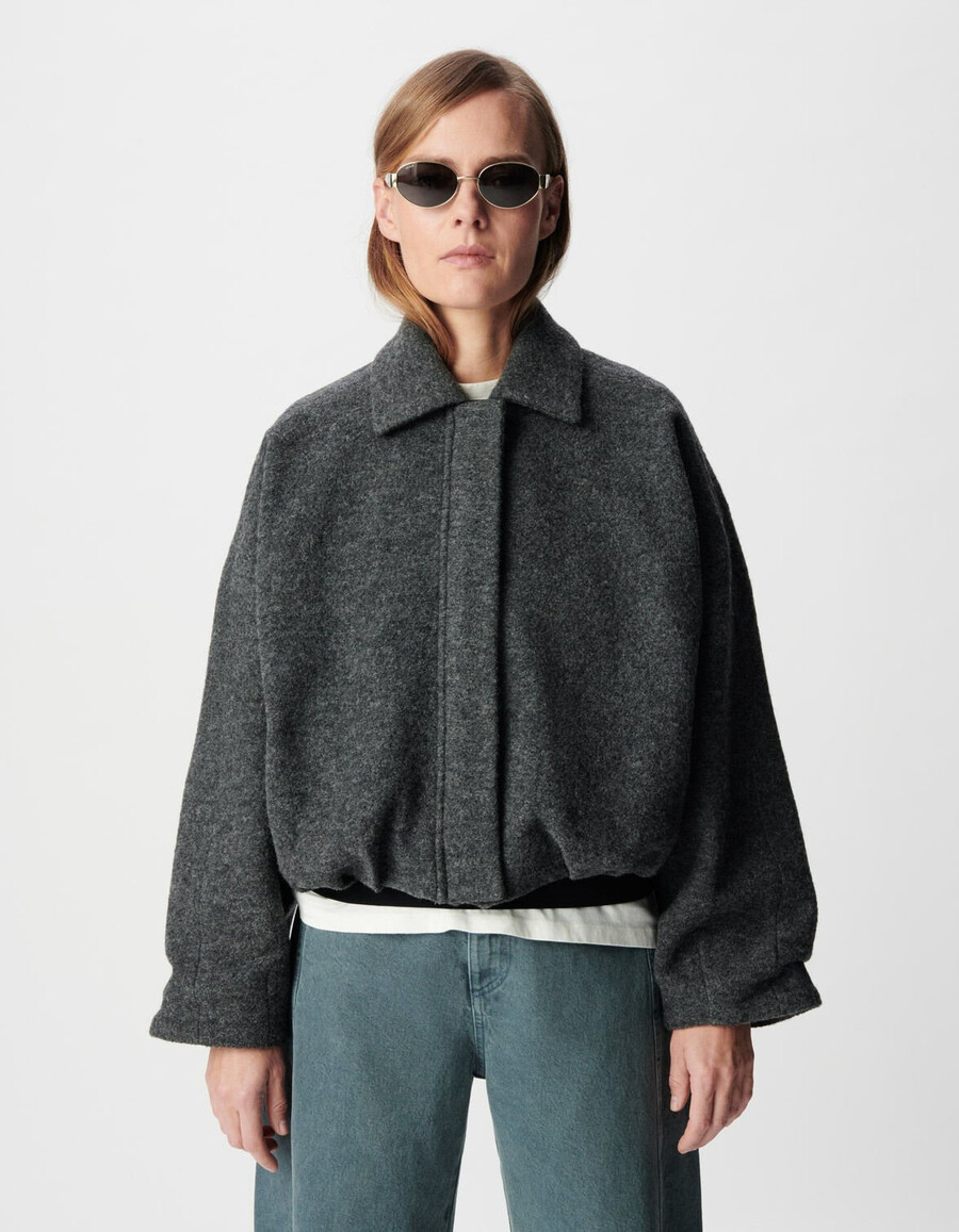 chaqueta de lana hervida gris de gran tamaño para mujer