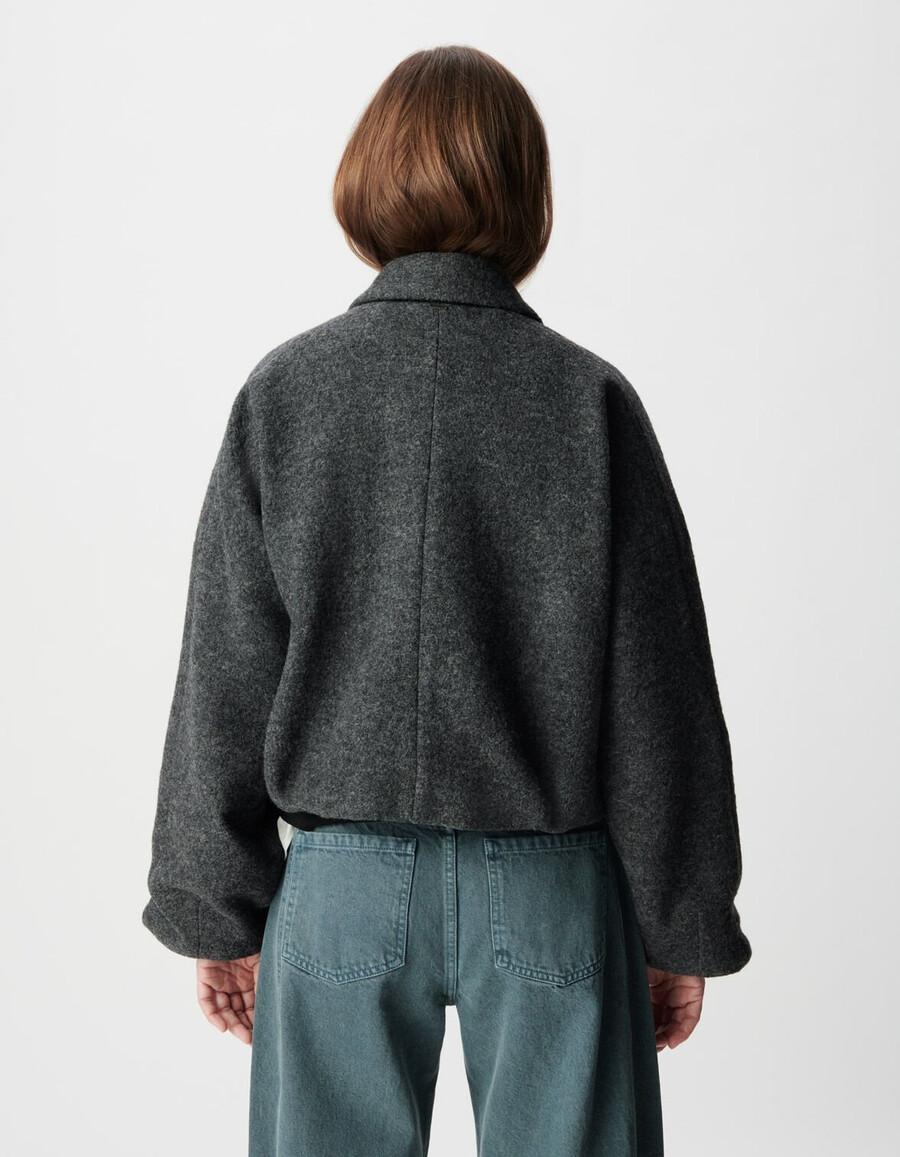 chaqueta de lana hervida gris de gran tamaño para mujer