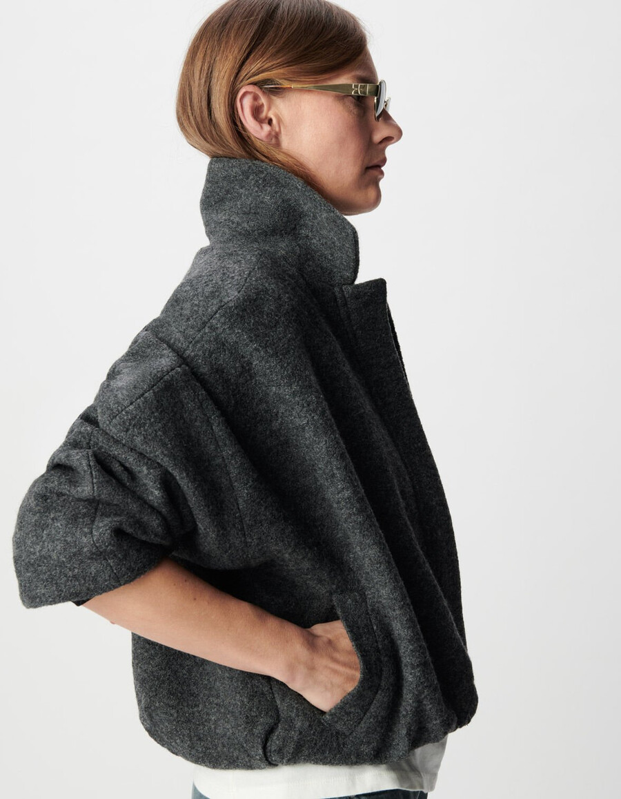 chaqueta de lana hervida gris de gran tamaño para mujer