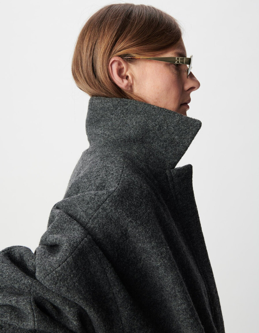 chaqueta de lana hervida gris de gran tamaño para mujer