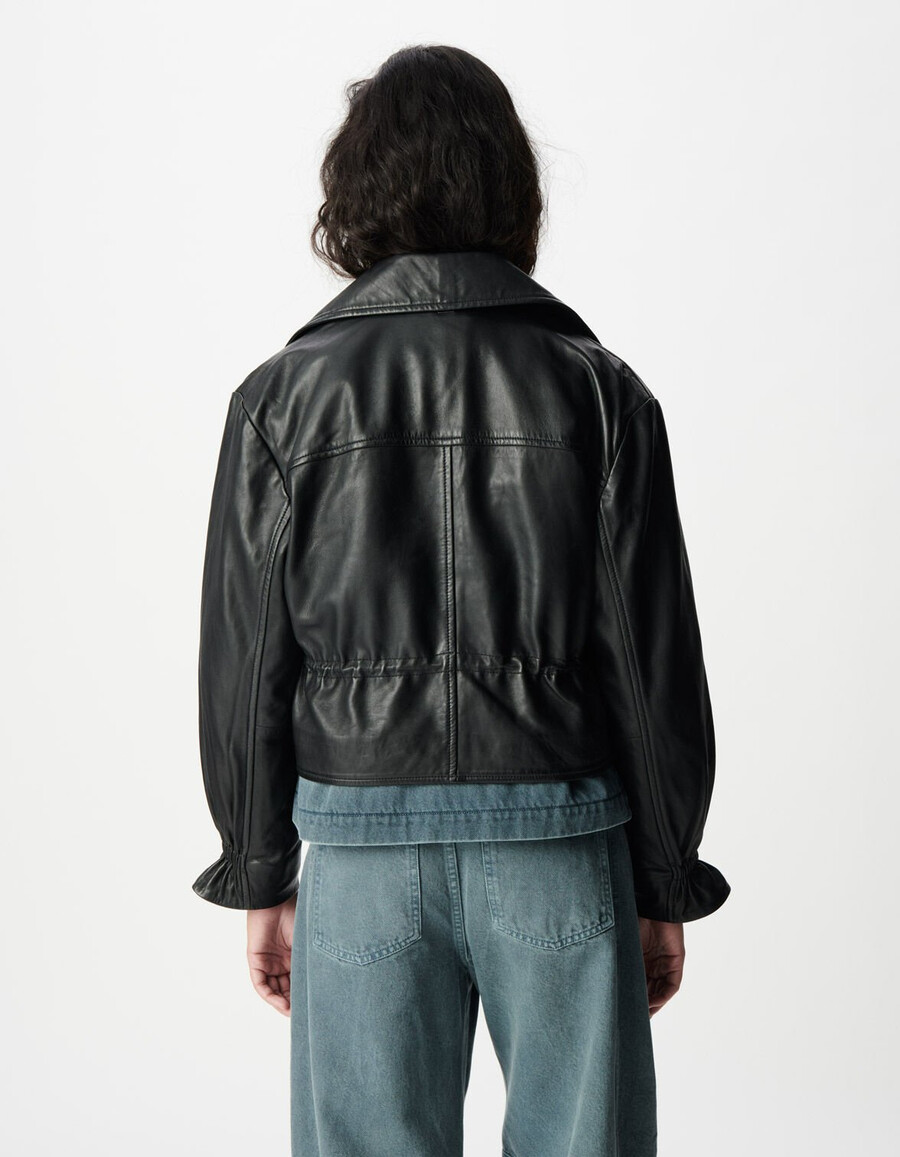 chaqueta de cuero negra de gran tamaño para mujer