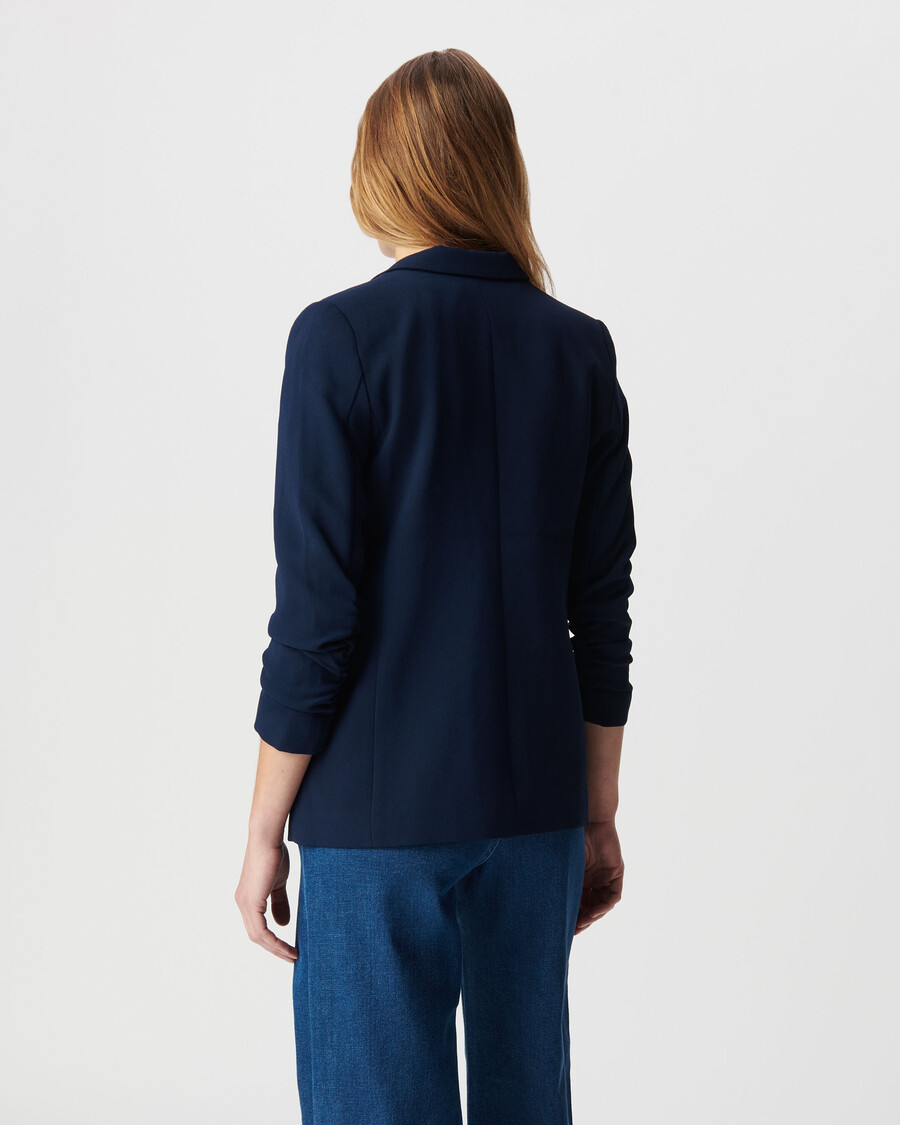 chaqueta de traje azul marino con mangas fruncidas 34 para mujer