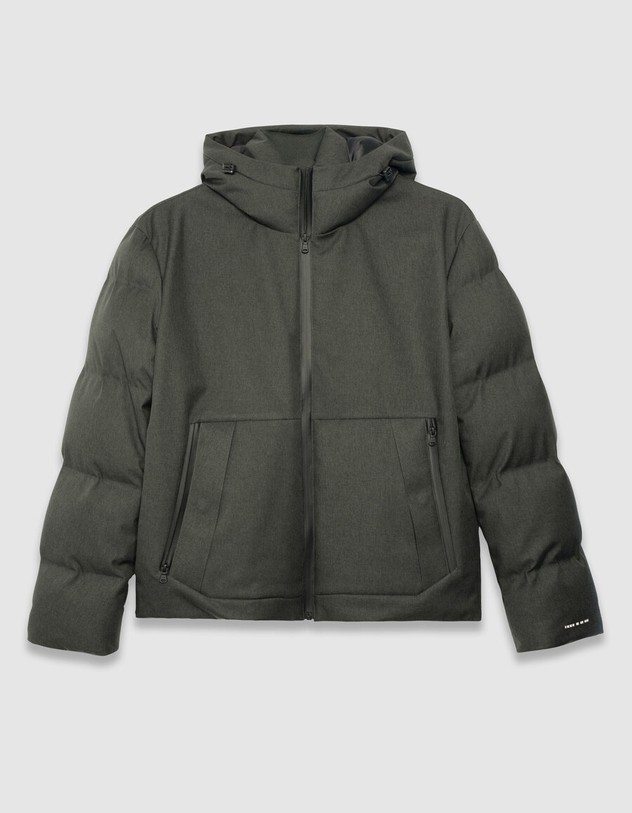 chaqueta acolchada con capucha impermeable gris para hombre