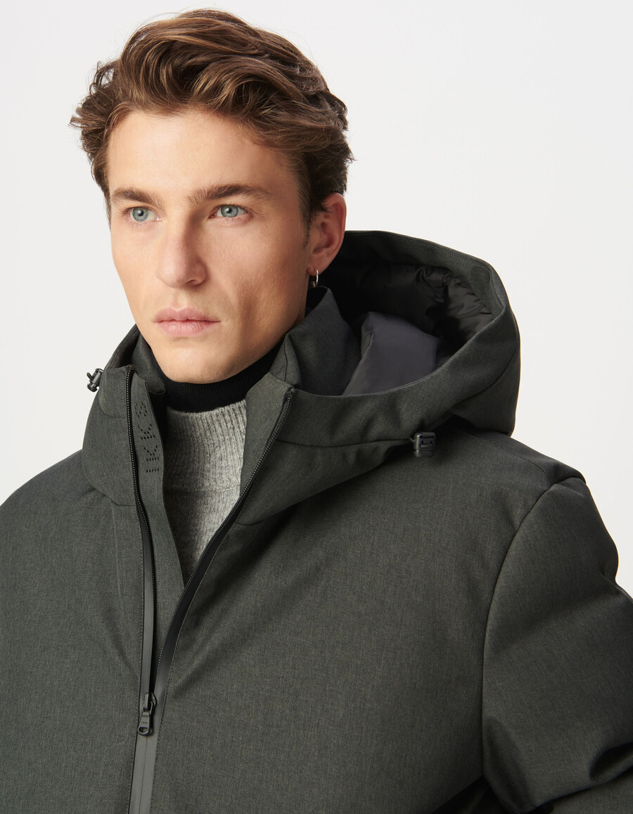 chaqueta acolchada con capucha impermeable gris para hombre