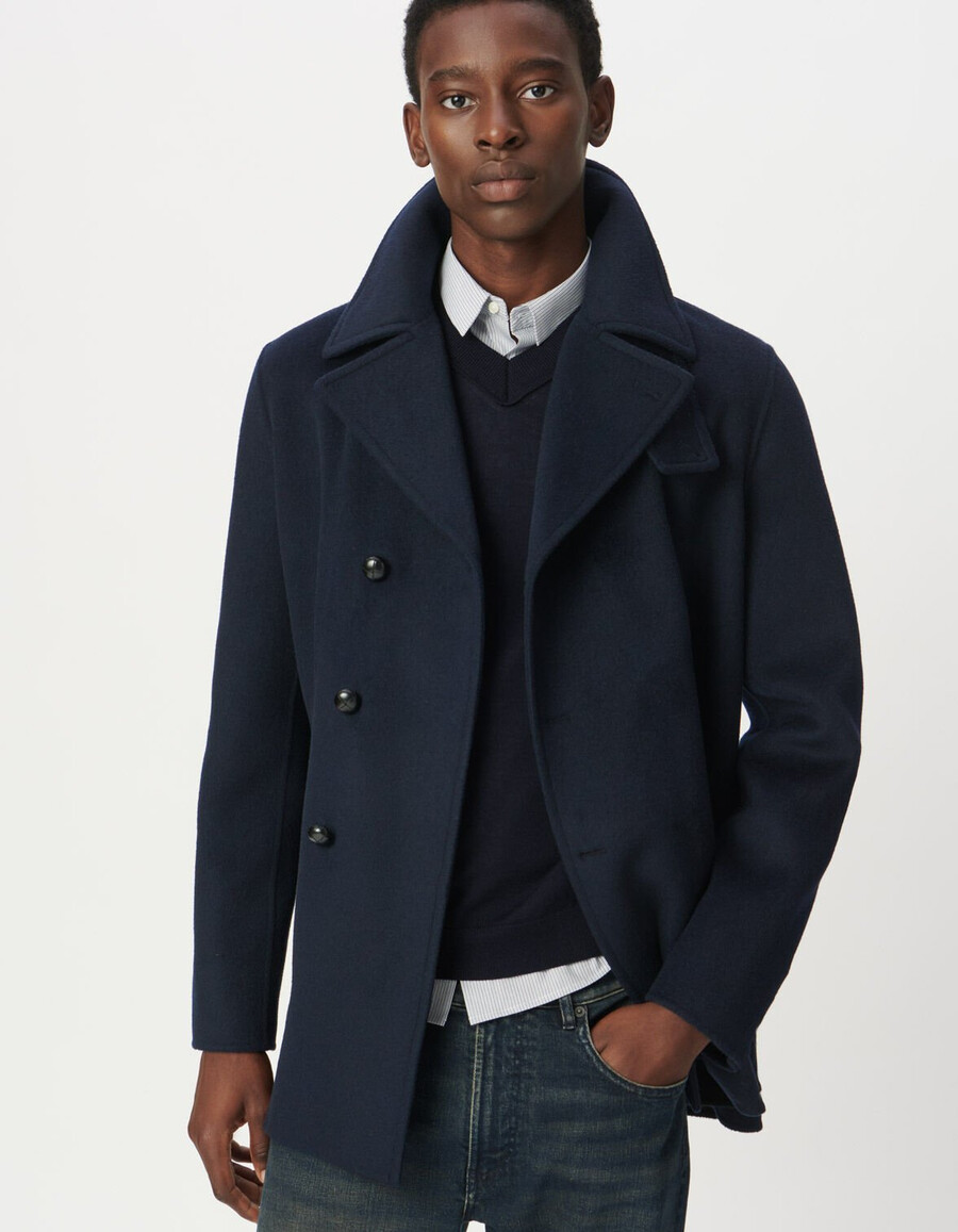 hombre peacoat van marineblauwe wol