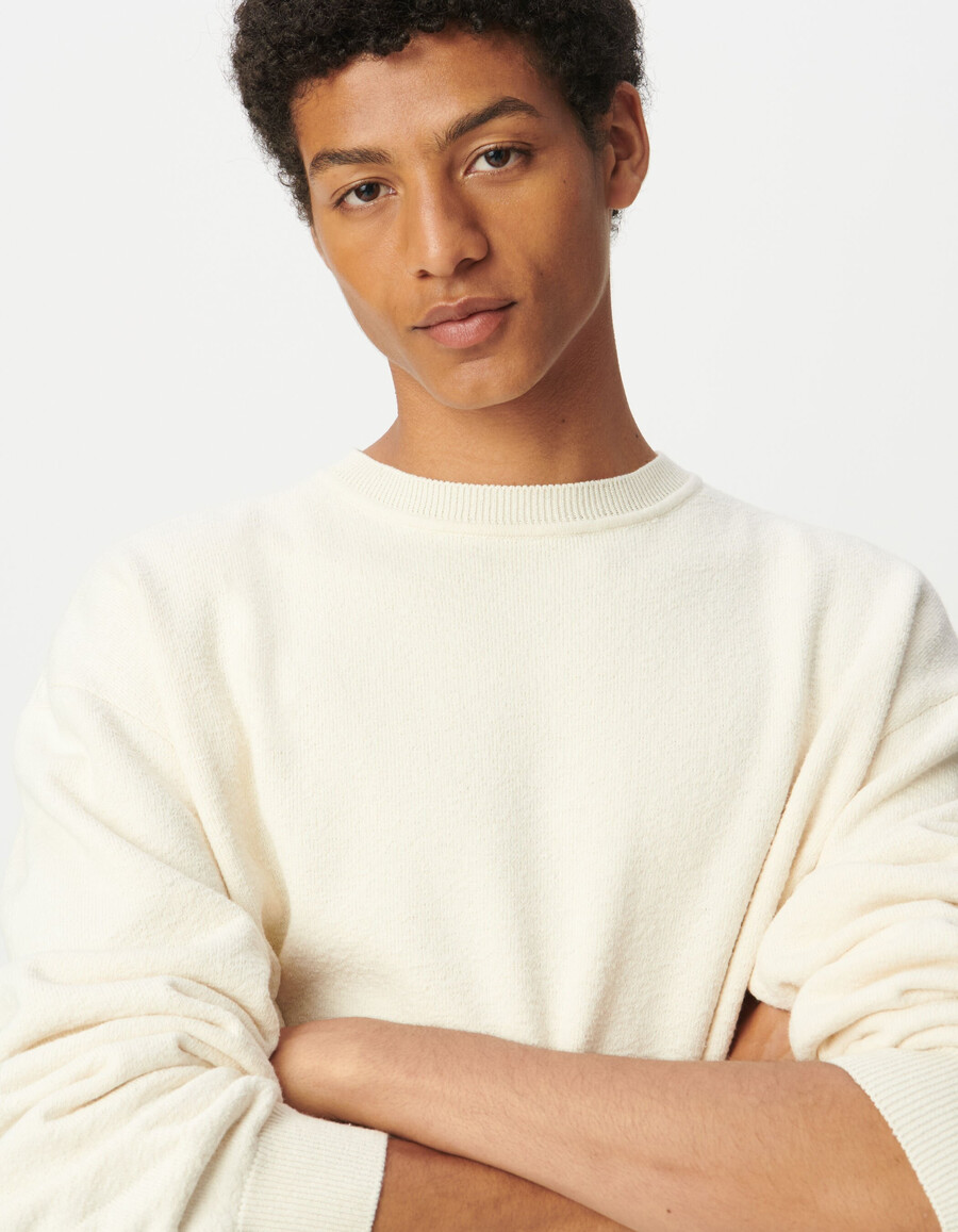 sudadera de punto color crudo con forro de bouclette para hombre
