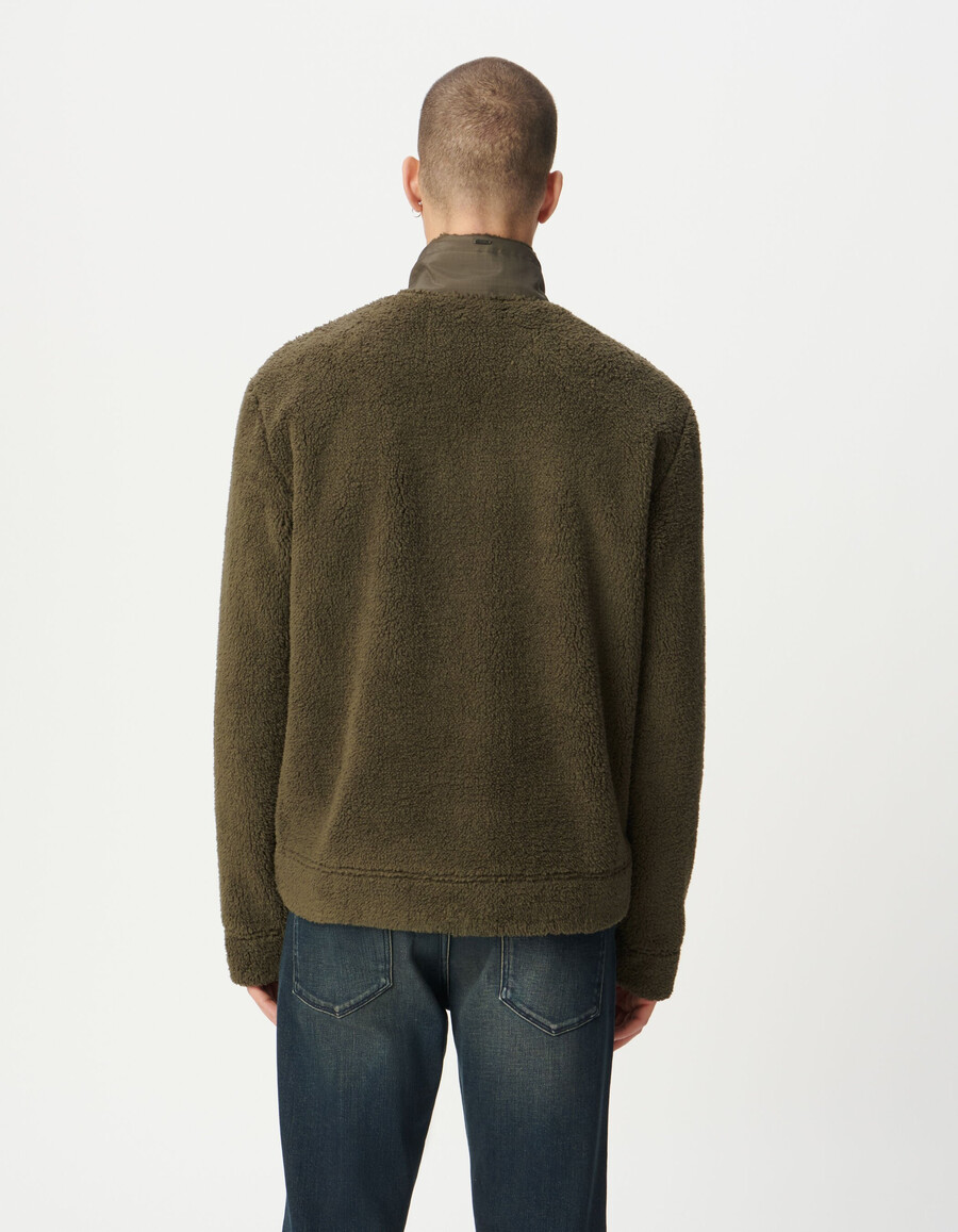sudadera de punto sherpa caqui con cuello con cremallera para hombre