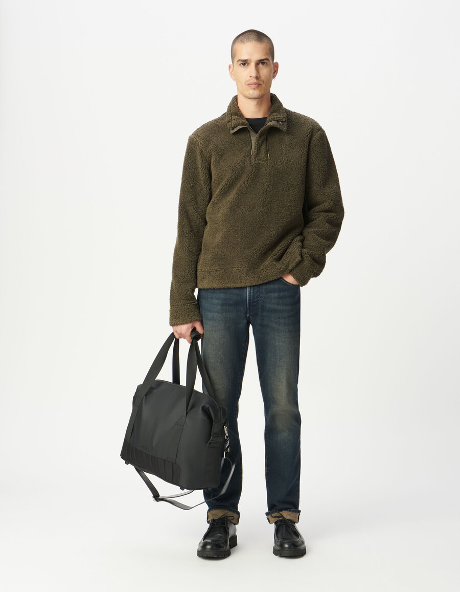 sudadera de punto sherpa caqui con cuello con cremallera para hombre