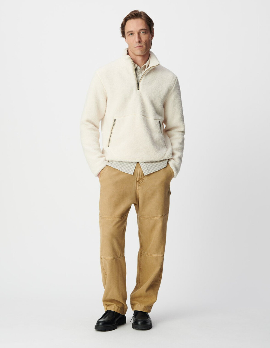 sudadera sherpa blanca con cuello para hombre