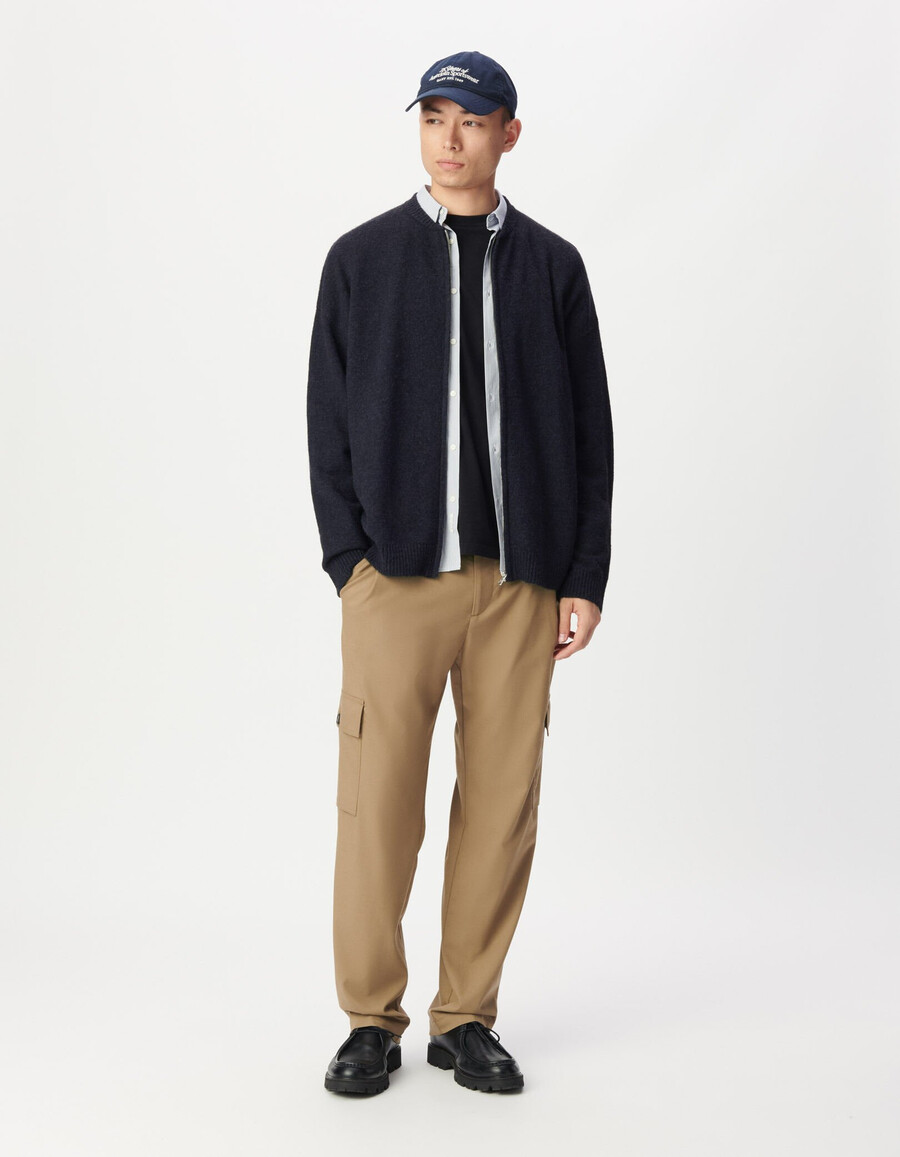 cárdigan de punto azul marino con cremallera para hombre
