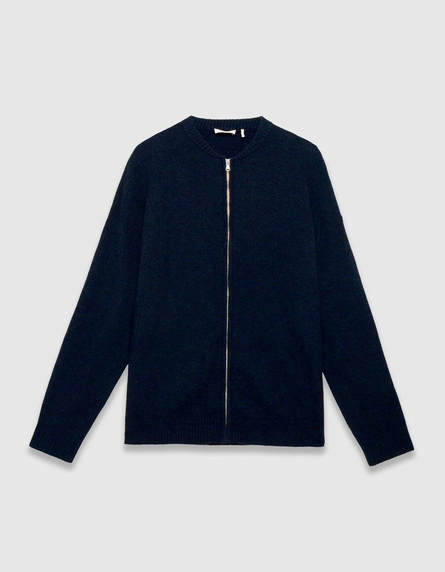 cárdigan de punto azul marino con cremallera para hombre