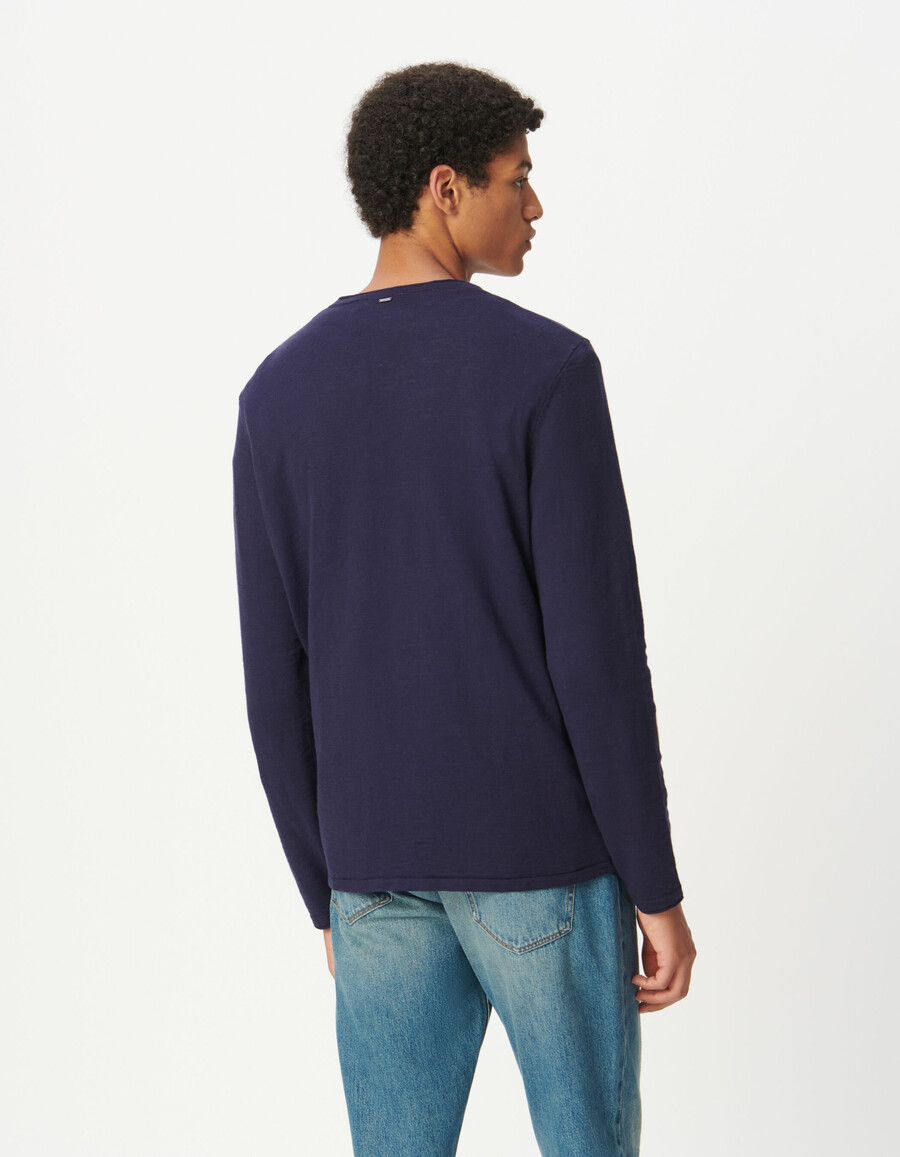 suéter de punto fino de algodón orgánico azul marino para hombre