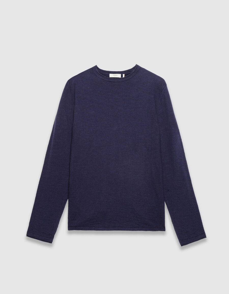 suéter de punto fino de algodón orgánico azul marino para hombre