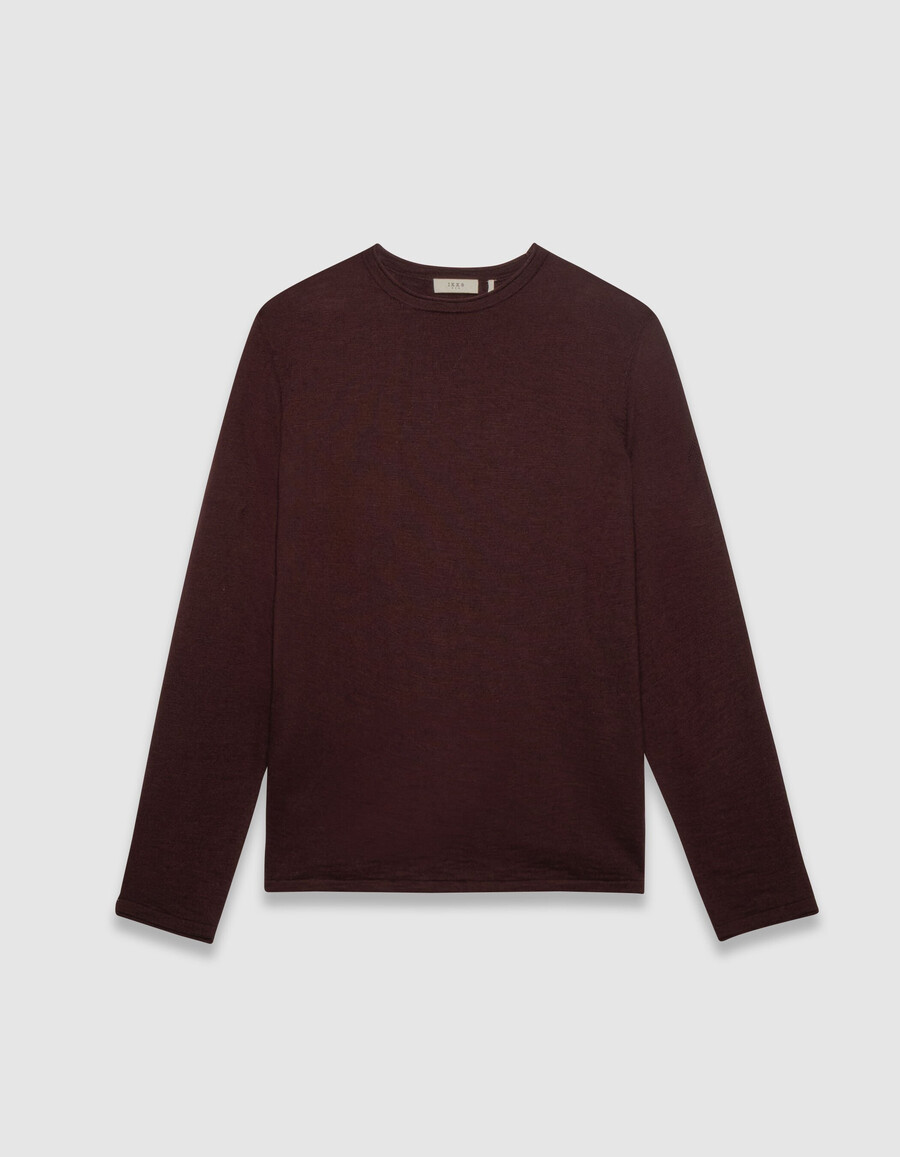 suéter de punto fino flameado de algodón orgánico color ciruela para hombre