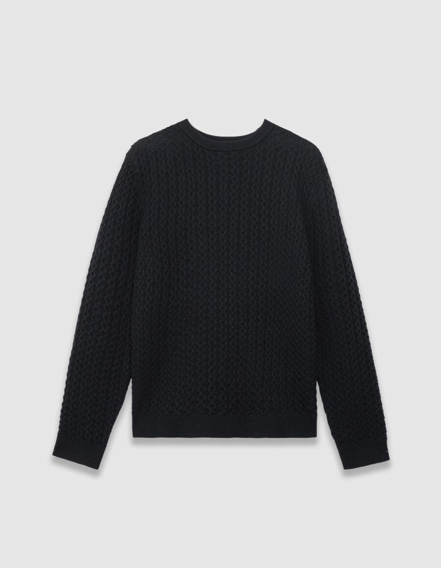 suéter de invierno de punto texturizado decorativo azul marino para hombre