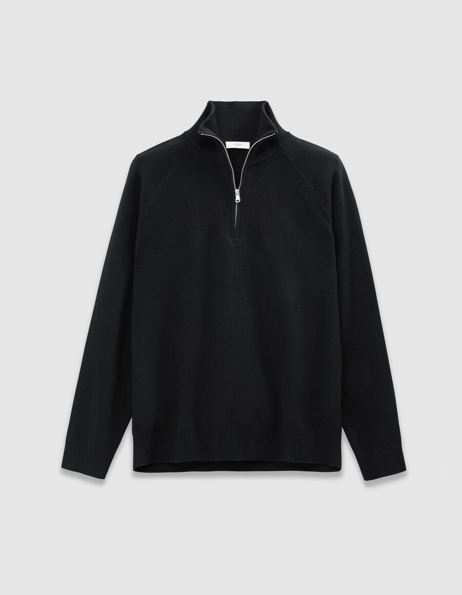 suéter de punto negro con cuello con cremallera para hombre