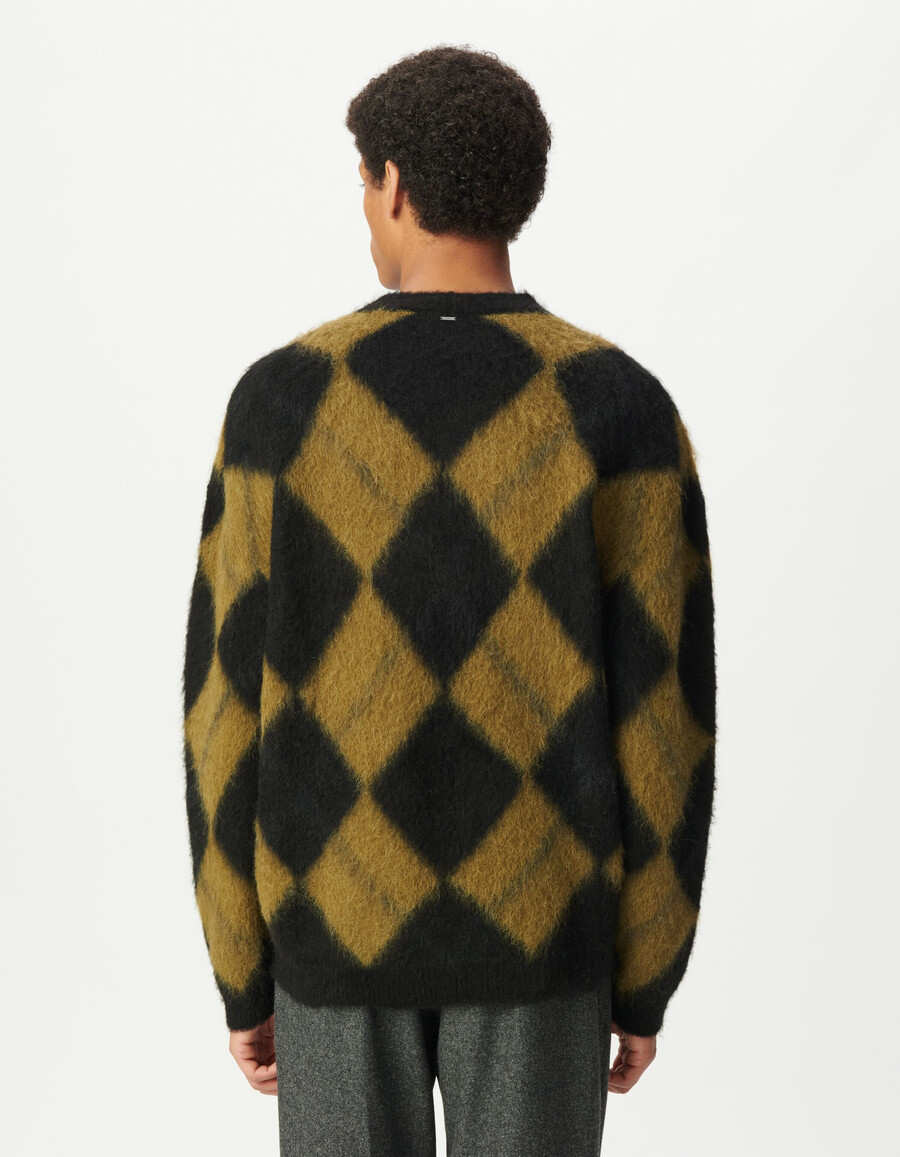 suéter de punto con estampado de cuadros caqui y negro para hombre