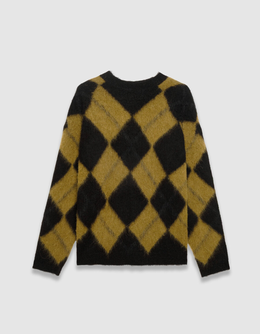 suéter de punto con estampado de cuadros caqui y negro para hombre