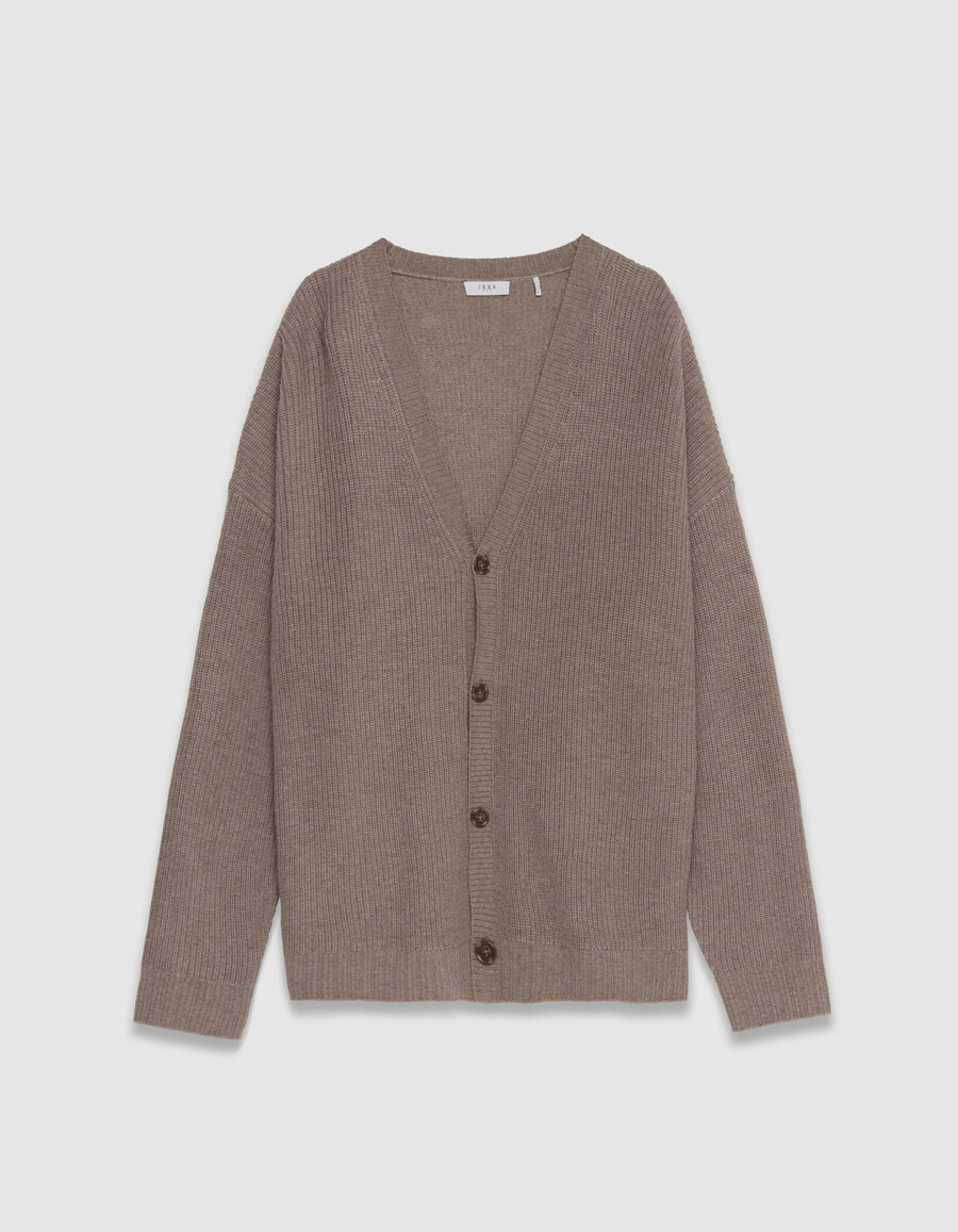 cárdigan de punto beige con cuello en v para hombre