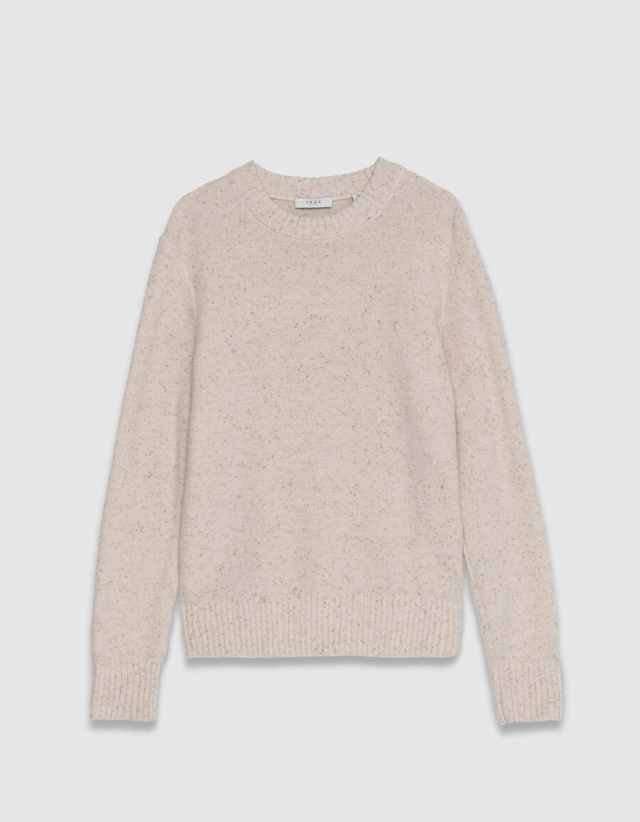 suéter de cuello redondo de punto beige de invierno para hombre