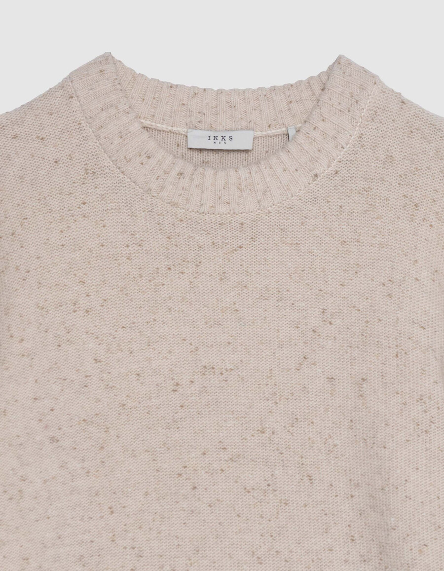 suéter de cuello redondo de punto beige de invierno para hombre