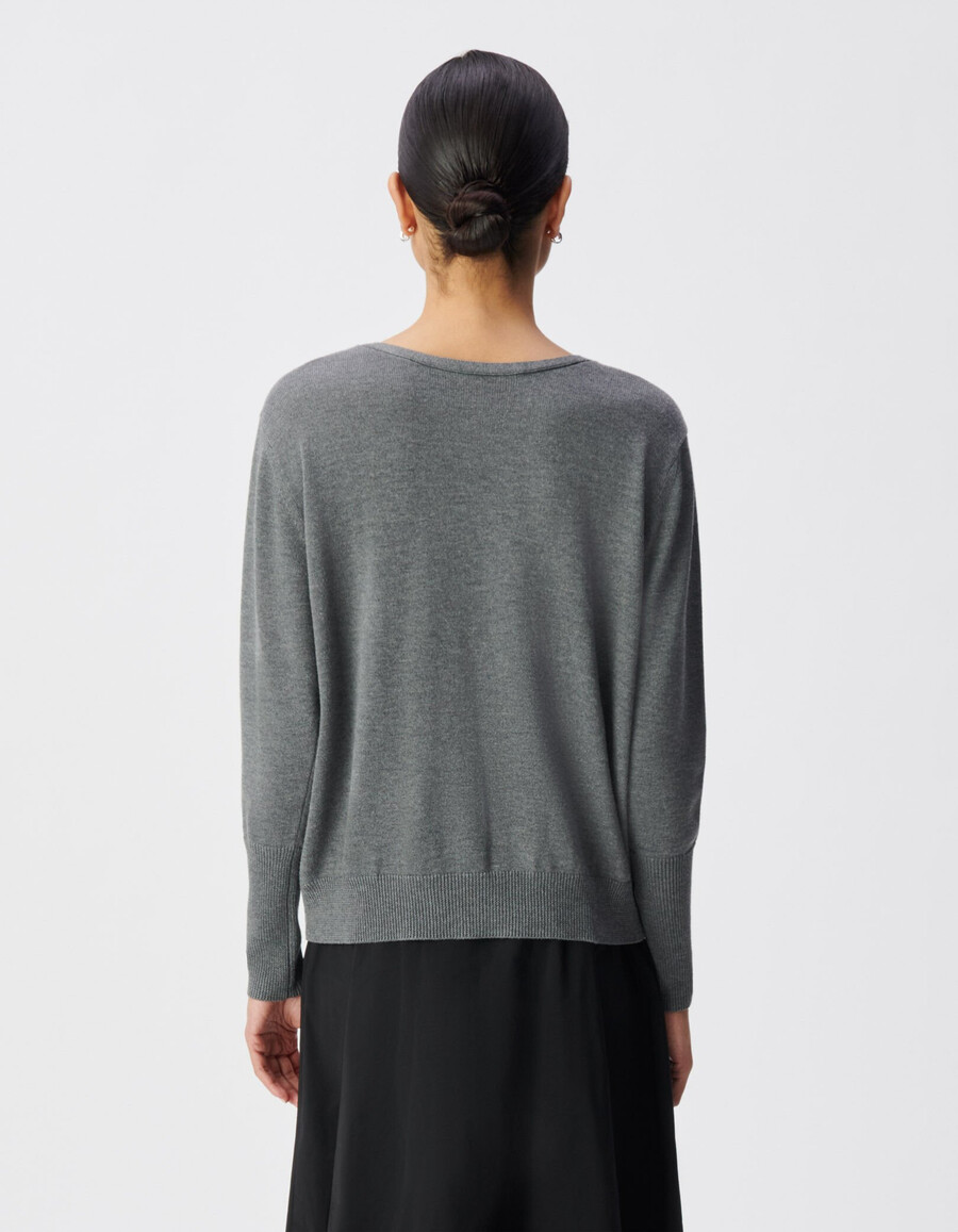 cárdigan reversible de punto gris con parte delantera y trasera para mujer
