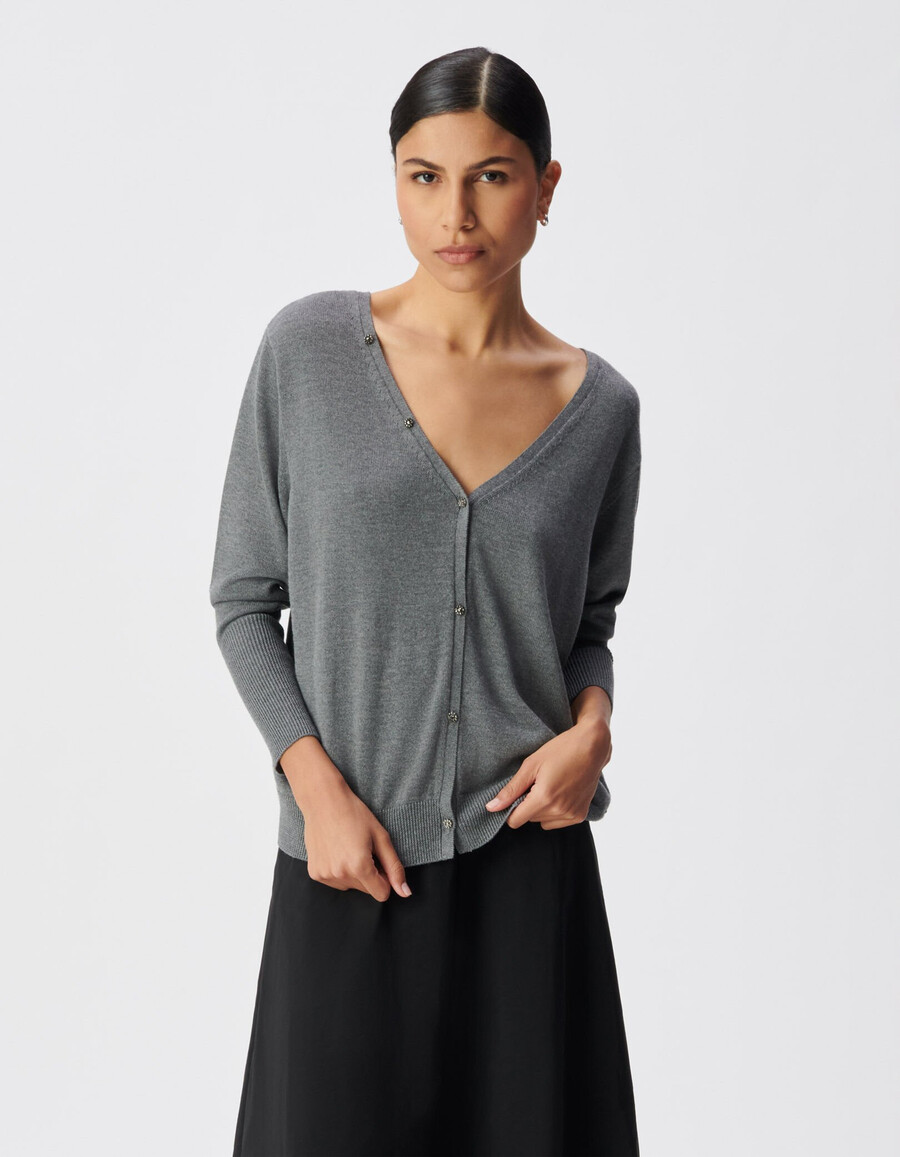 cárdigan reversible de punto gris con parte delantera y trasera para mujer