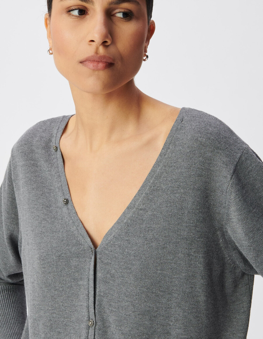 cárdigan reversible de punto gris con parte delantera y trasera para mujer