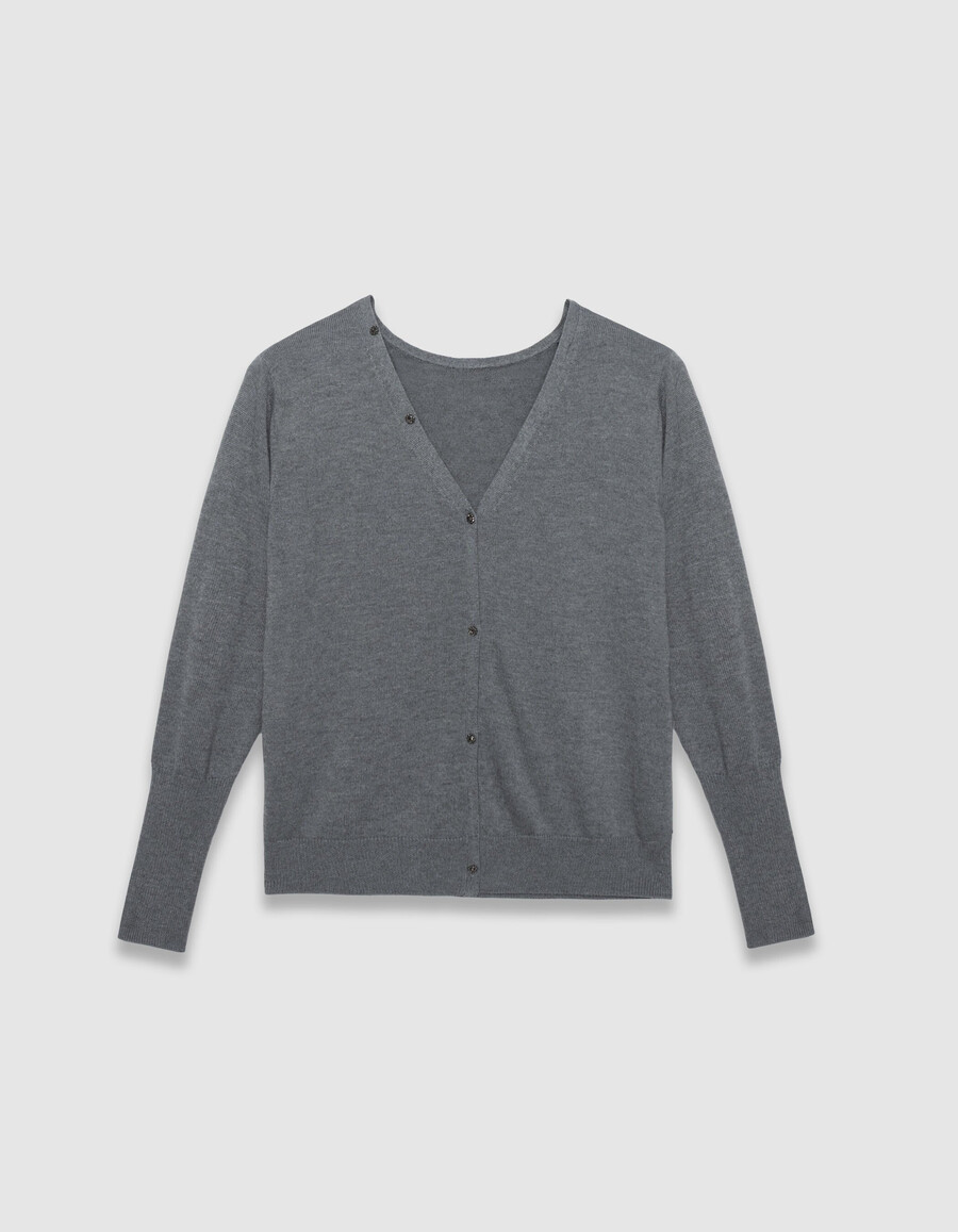 cárdigan reversible de punto gris con parte delantera y trasera para mujer