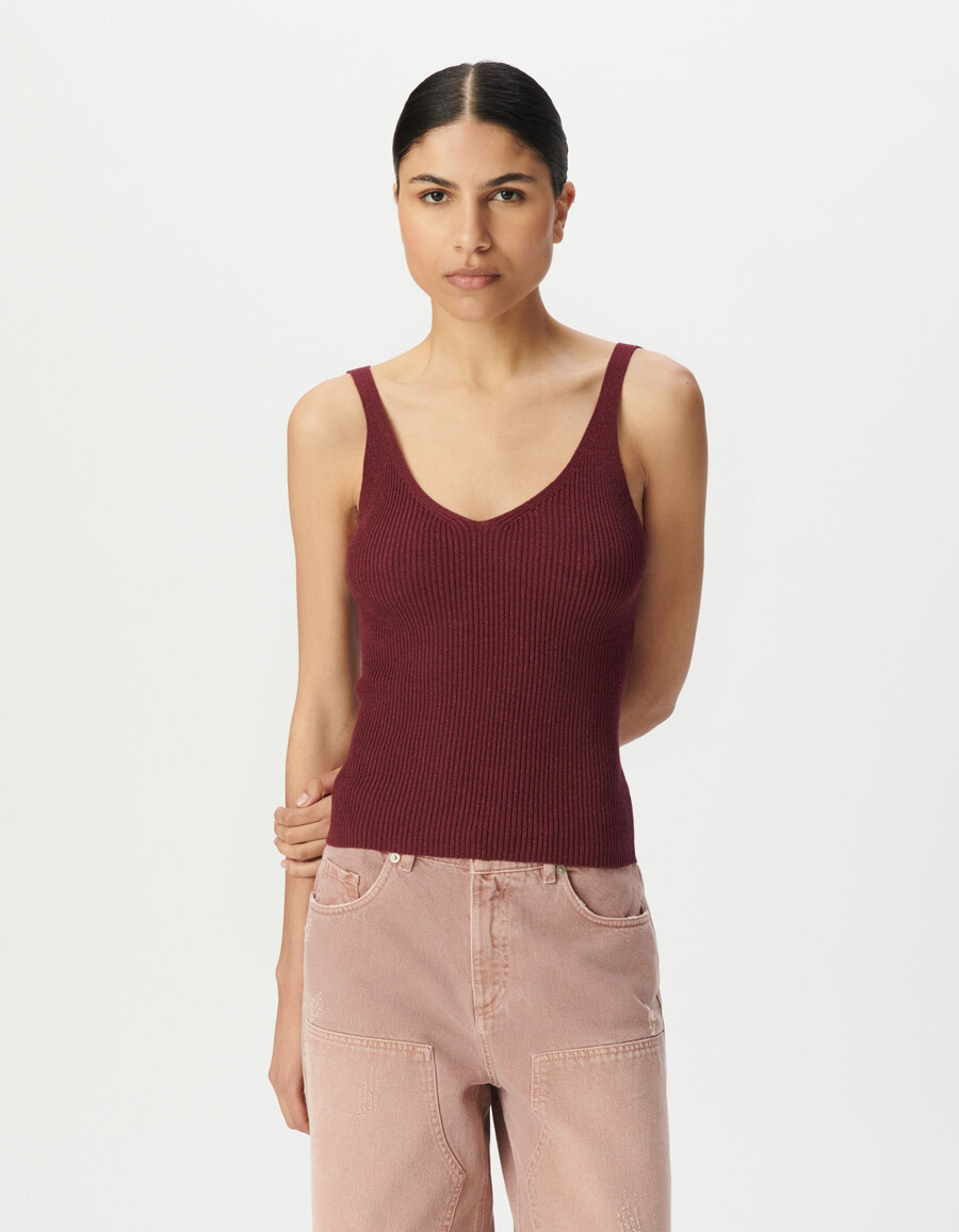 top de tirantes de punto acanalado burdeos para mujer