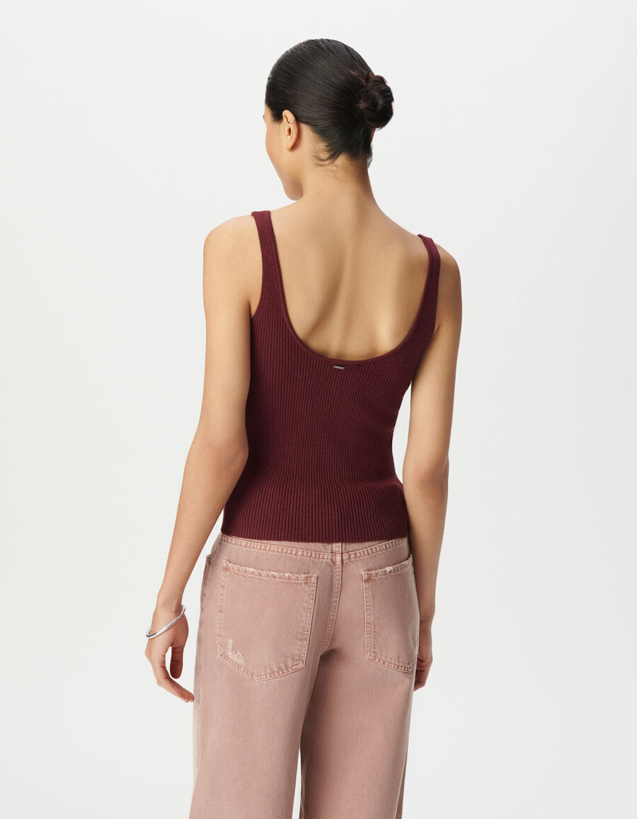top de tirantes de punto acanalado burdeos para mujer