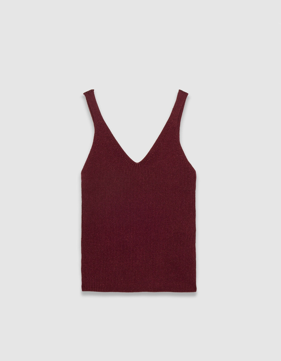 top de tirantes de punto acanalado burdeos para mujer