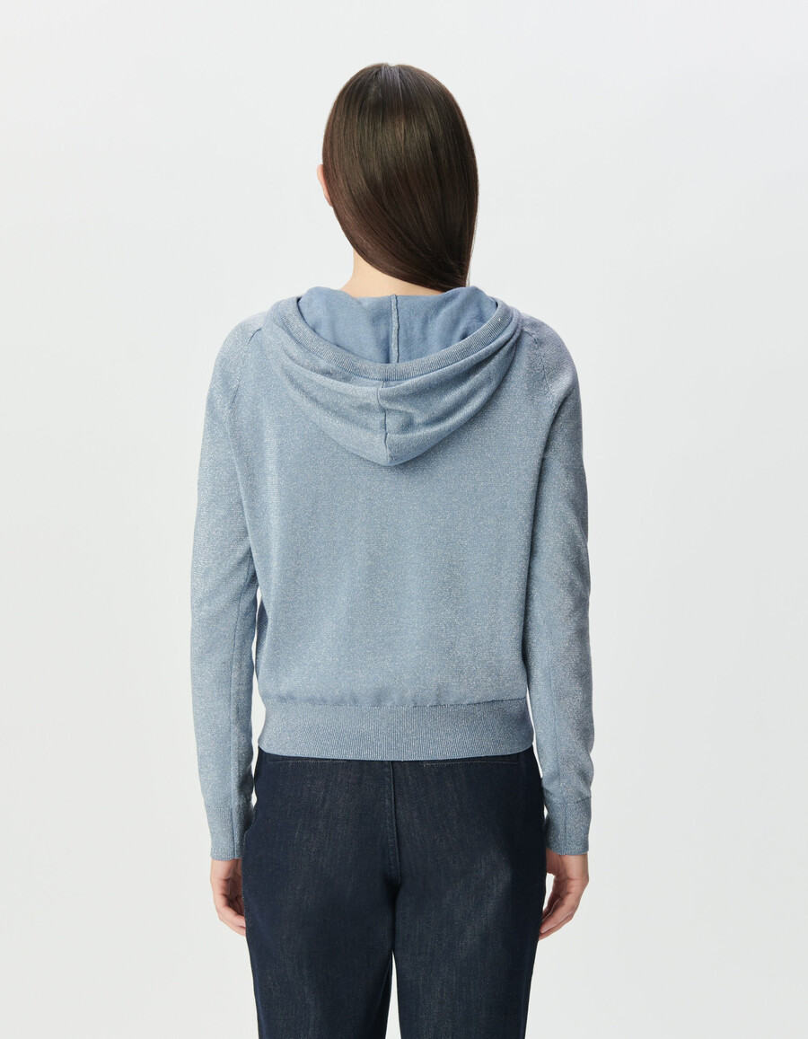 sudadera con capucha de punto de lúrex fino azul cielo para mujer