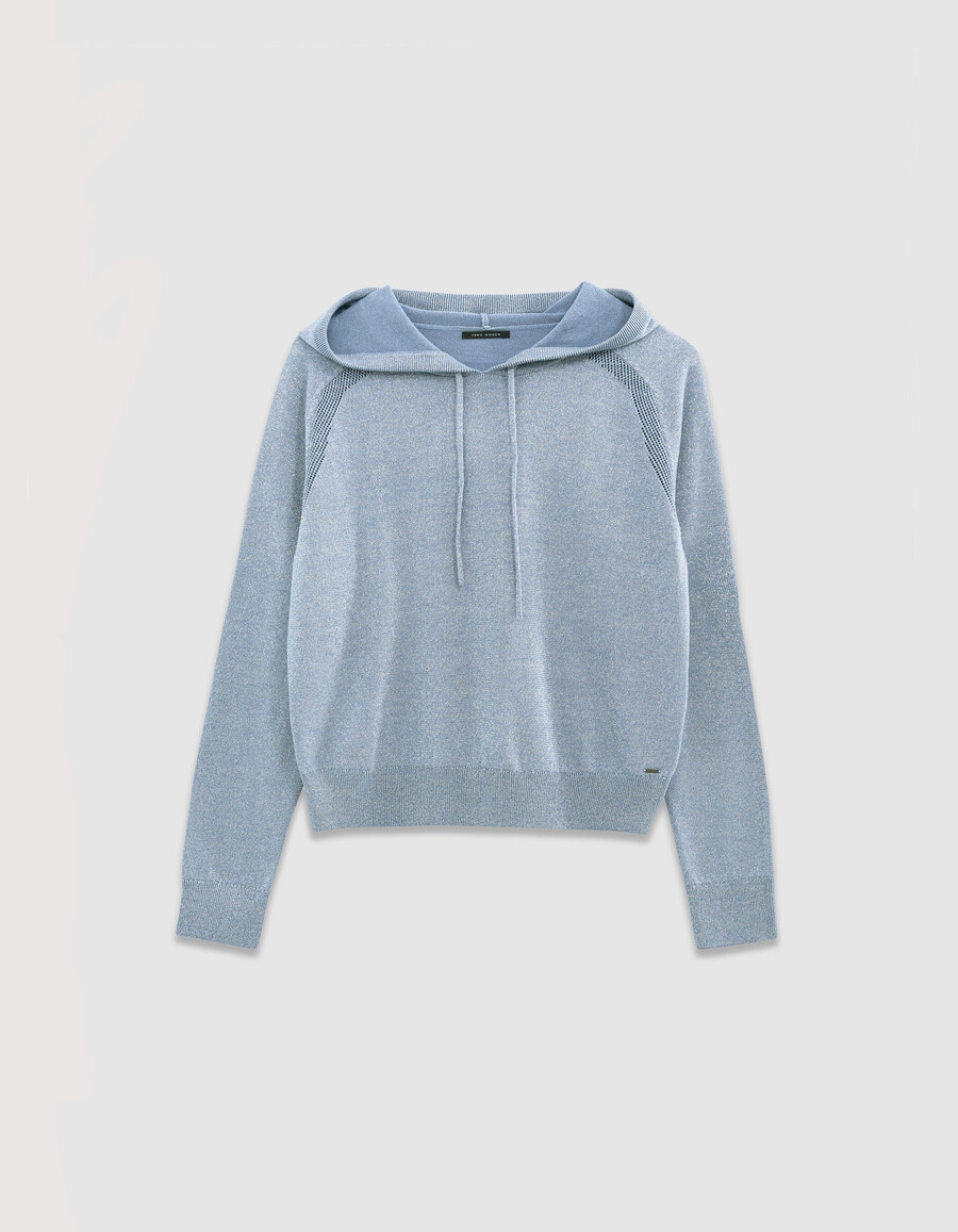 sudadera con capucha de punto de lúrex fino azul cielo para mujer