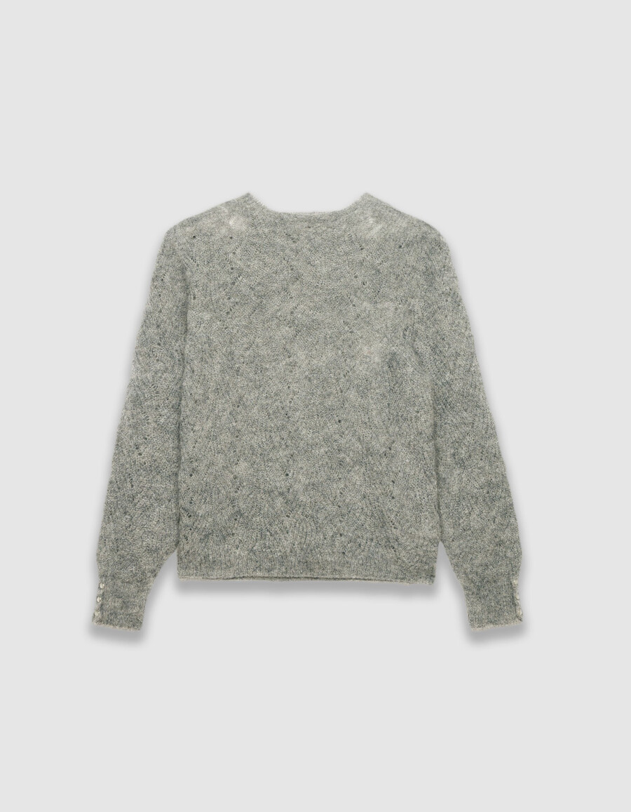 suéter de punto trenzado decorativo de mezcla de mohair gris para mujer
