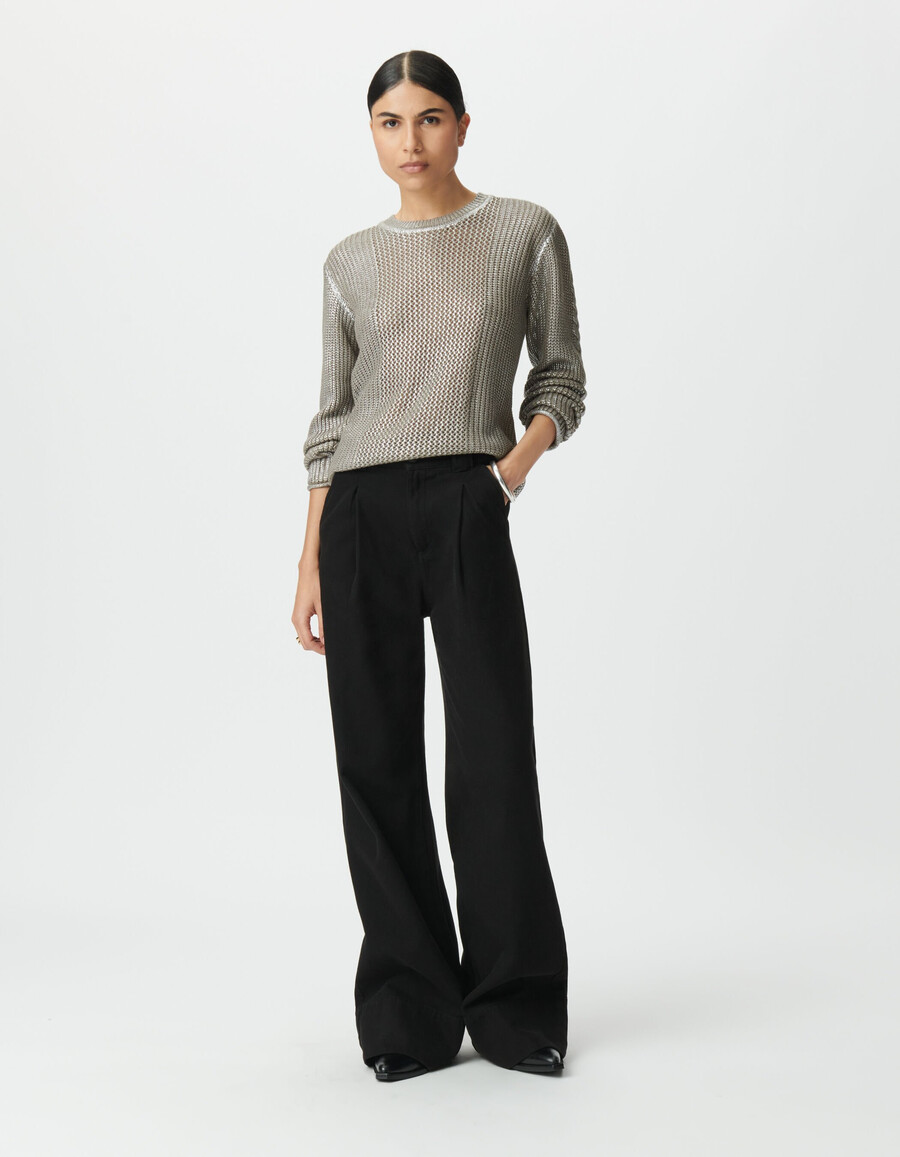 suéter de punto decorativo plateado beige para mujer