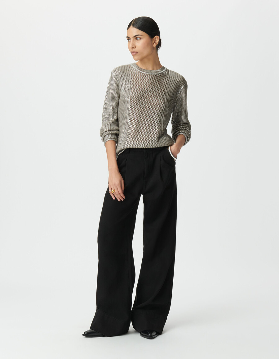 suéter de punto decorativo plateado beige para mujer