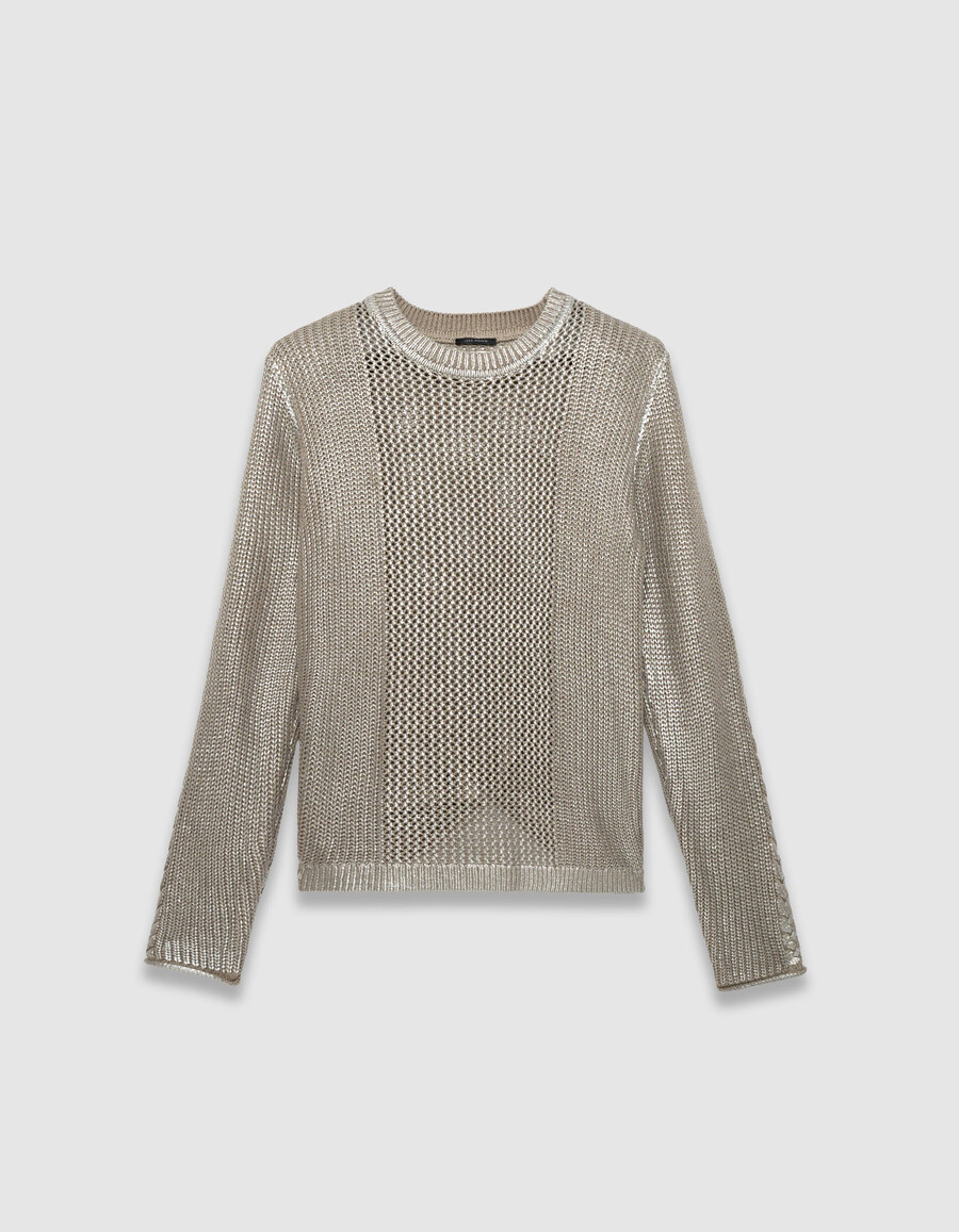 suéter de punto decorativo plateado beige para mujer