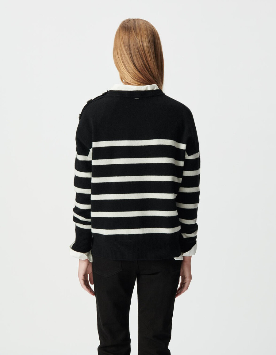 suéter marinero de lana pura color crudo negro para mujer botones