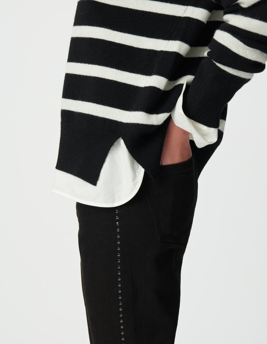 suéter marinero de lana pura color crudo negro para mujer botones