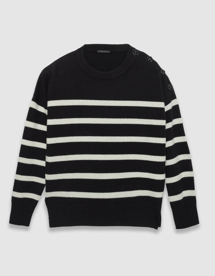 suéter marinero de lana pura color crudo negro para mujer botones