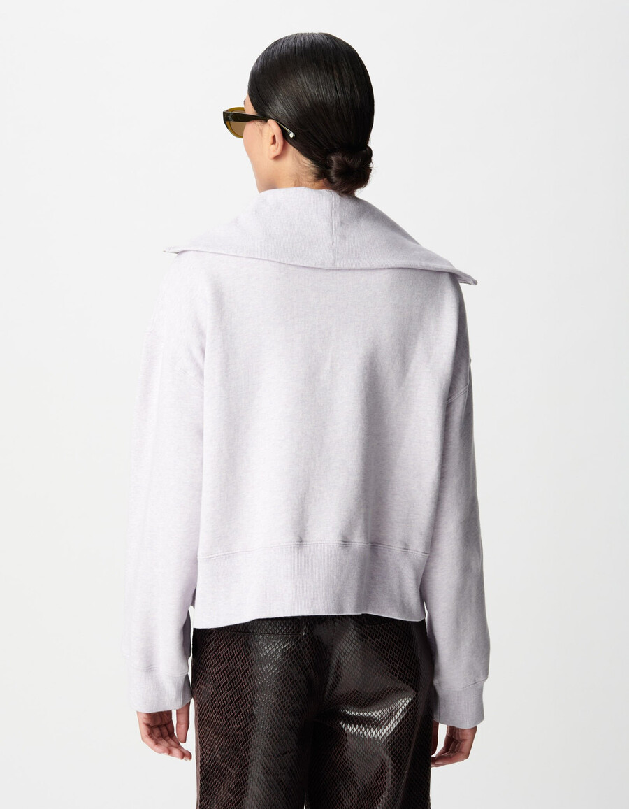sudadera con cuello camionero color lila para mujer