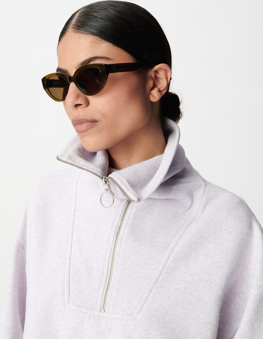 sudadera con cuello camionero color lila para mujer