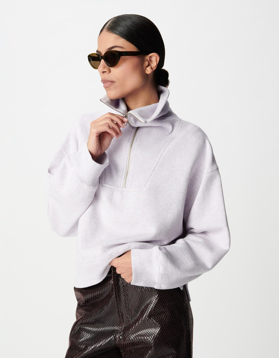 sudadera con cuello camionero color lila para mujer