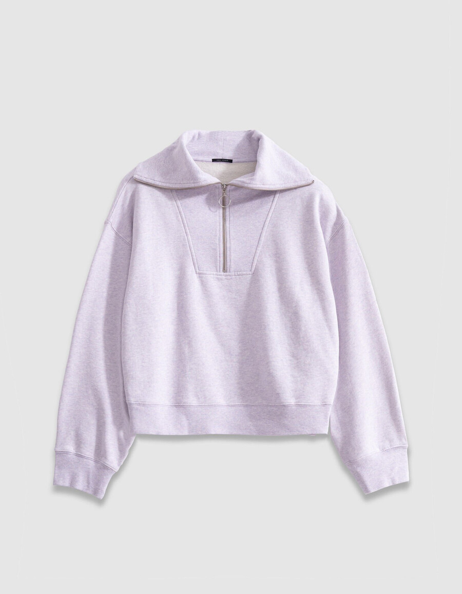 sudadera con cuello camionero color lila para mujer