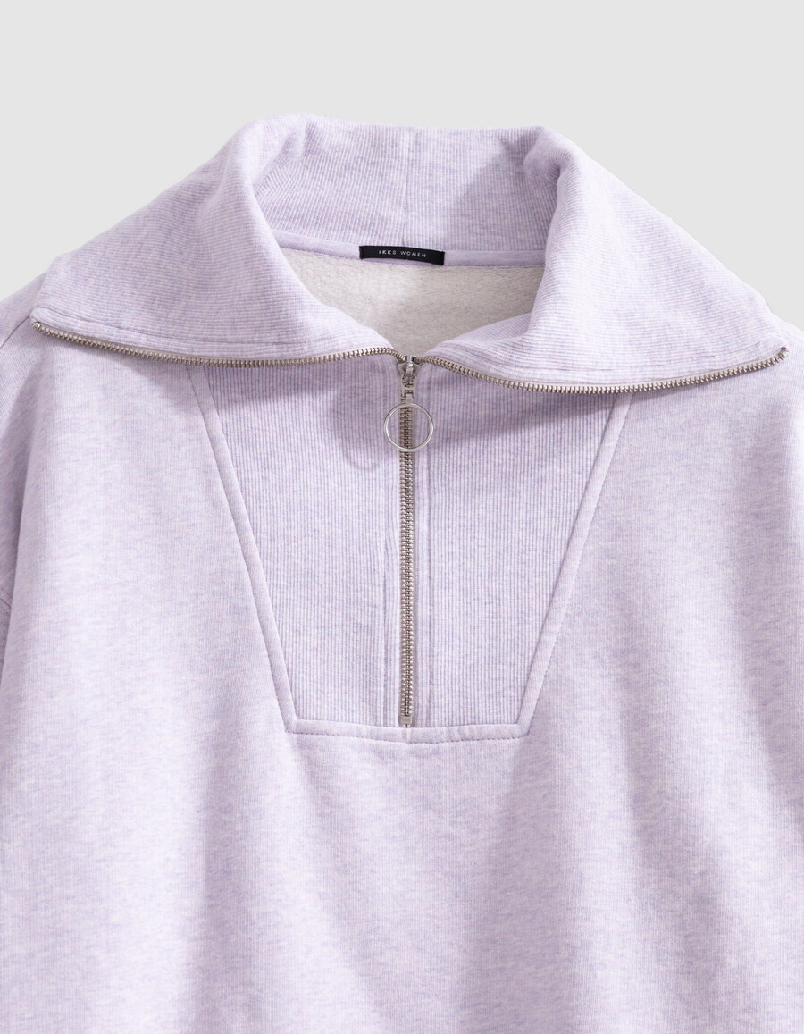 sudadera con cuello camionero color lila para mujer