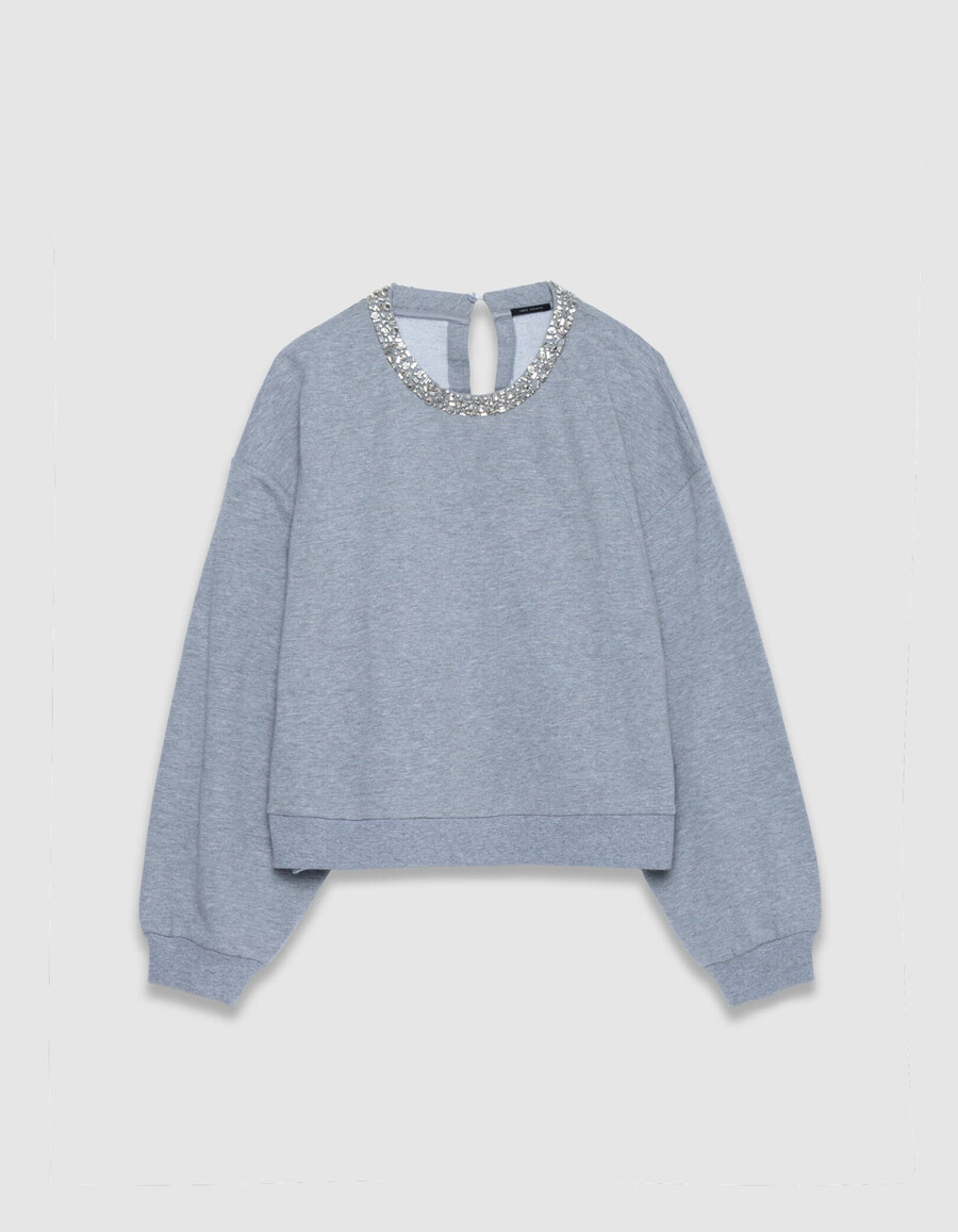 sudadera gris extragrande con cuello joya para mujer